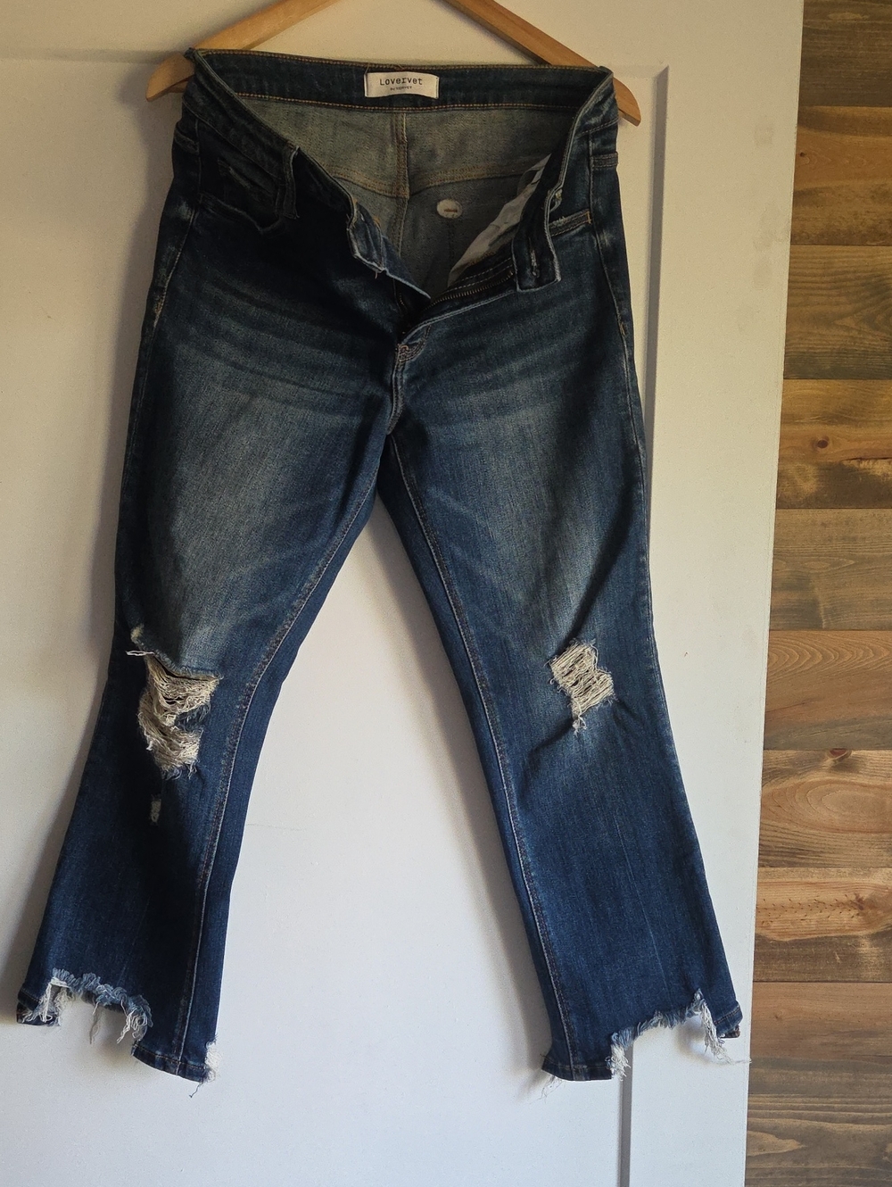 Lovers + Friends Dark Blue Distressed Cropped Jeans